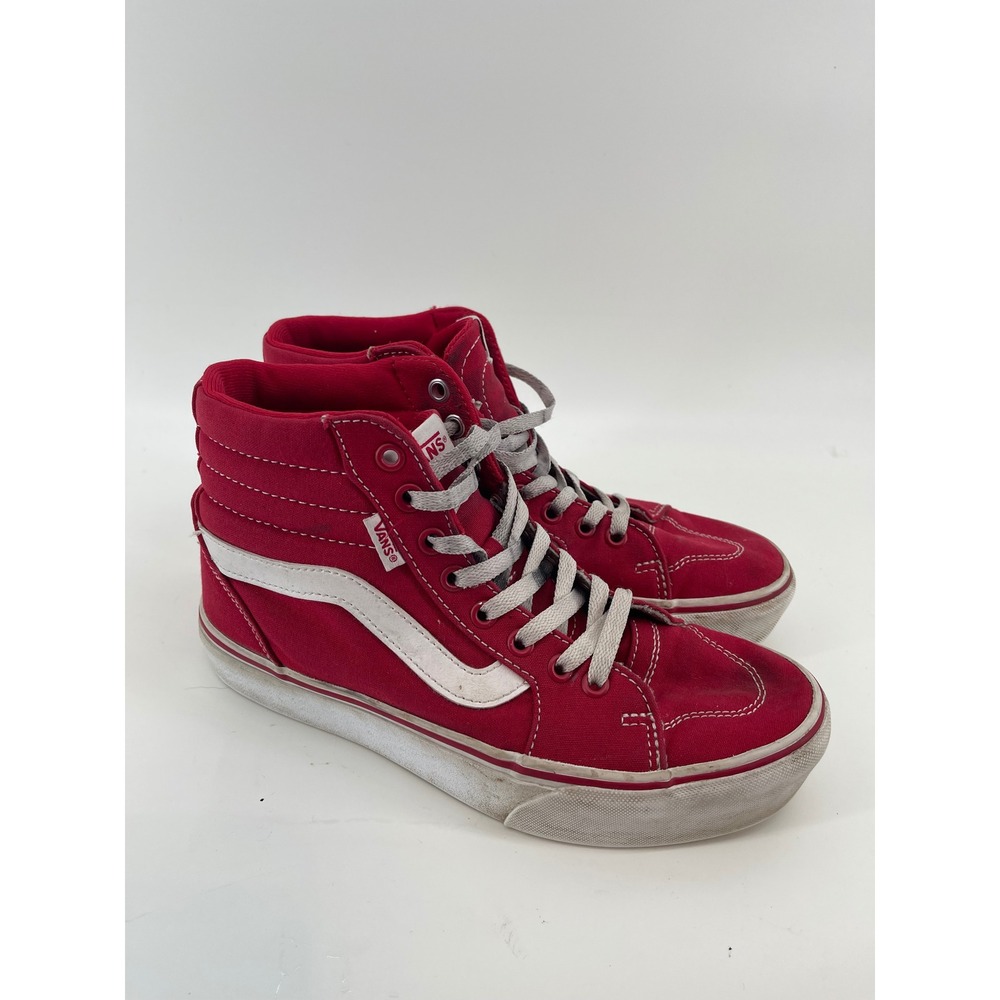 Vans Sk8-Hi High Top Sneakers Red Canvas White Stripe Womens 8 Skate Shoes